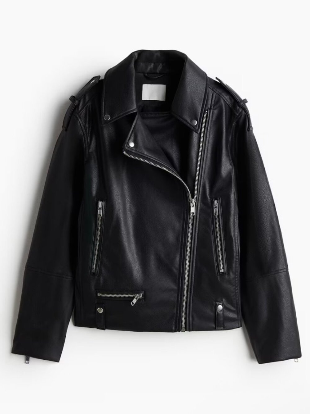 H&M Black Coated Vegan Faux Leather Biker Jacket